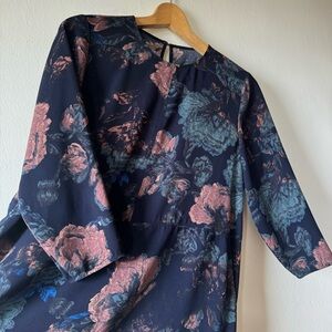 Aritzia Wilfred Navy Floral Myosotis 3/4 Sleeve Dress Size XS